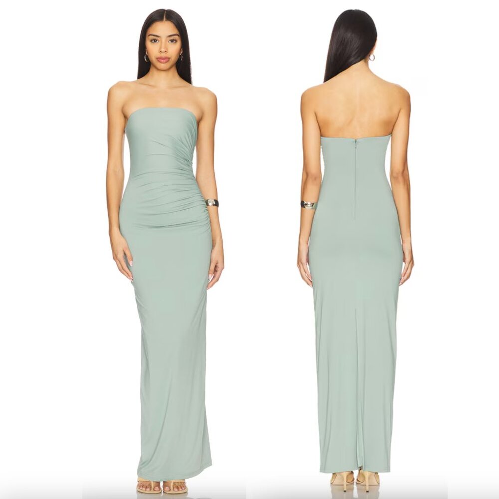 NEW Nakedvice x REVOLVE The Evelyn Dress in Sage Green Blue Maxi Strapless Tube